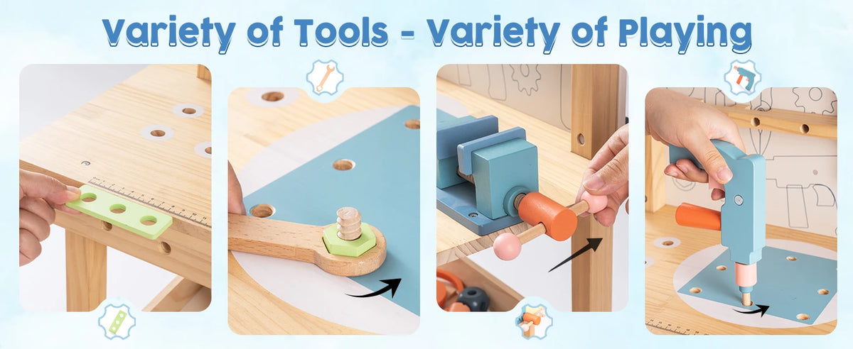 Montessori Wooden Tool Bench for Kids