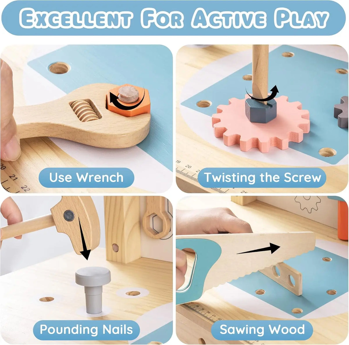 Montessori Wooden Tool Bench for Kids