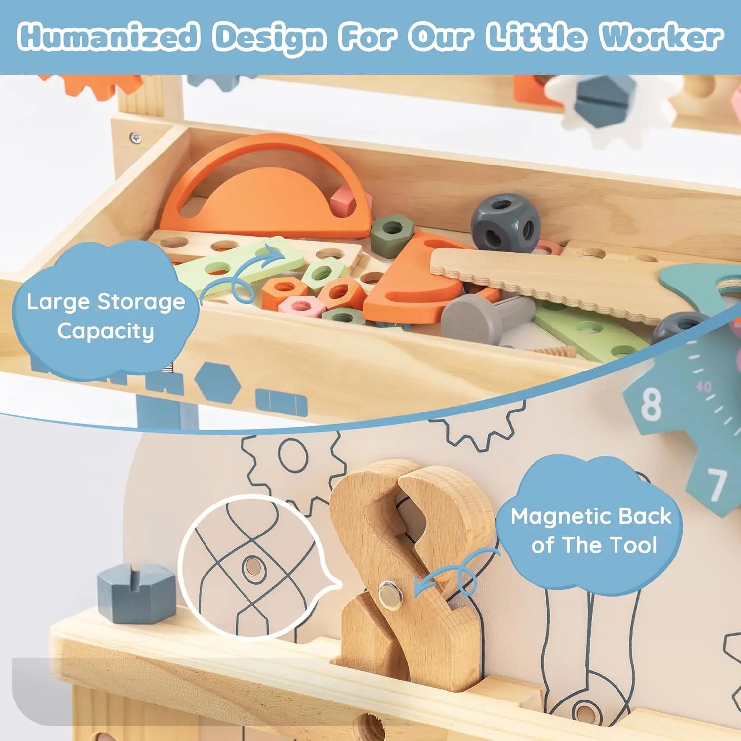 Montessori Wooden Tool Bench for Kids