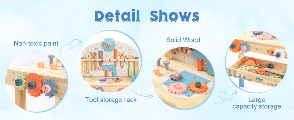 Montessori Wooden Tool Bench for Kids
